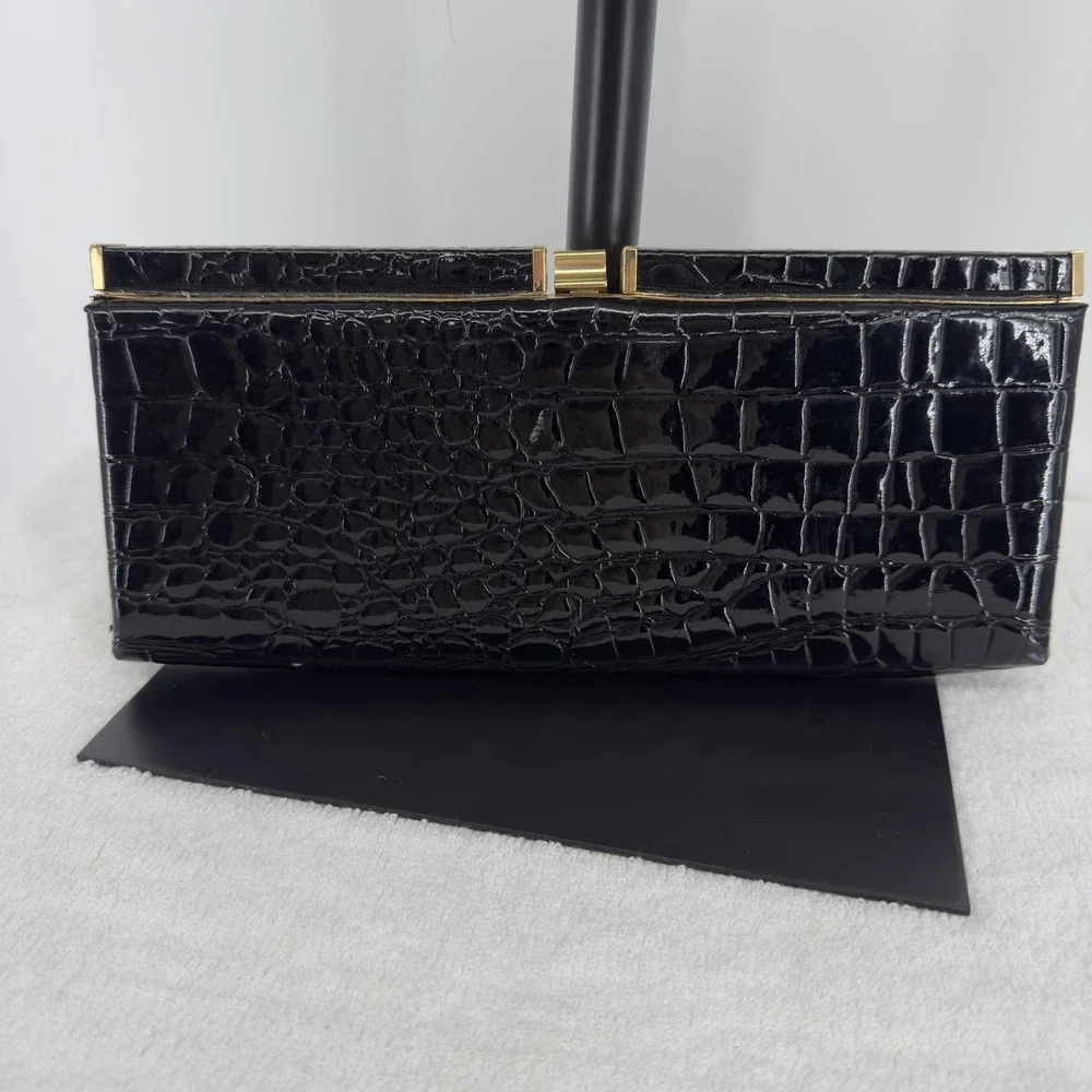 Joan Rivers Classics Collection Black Croc Embossed Patent Evening Clutch Bag